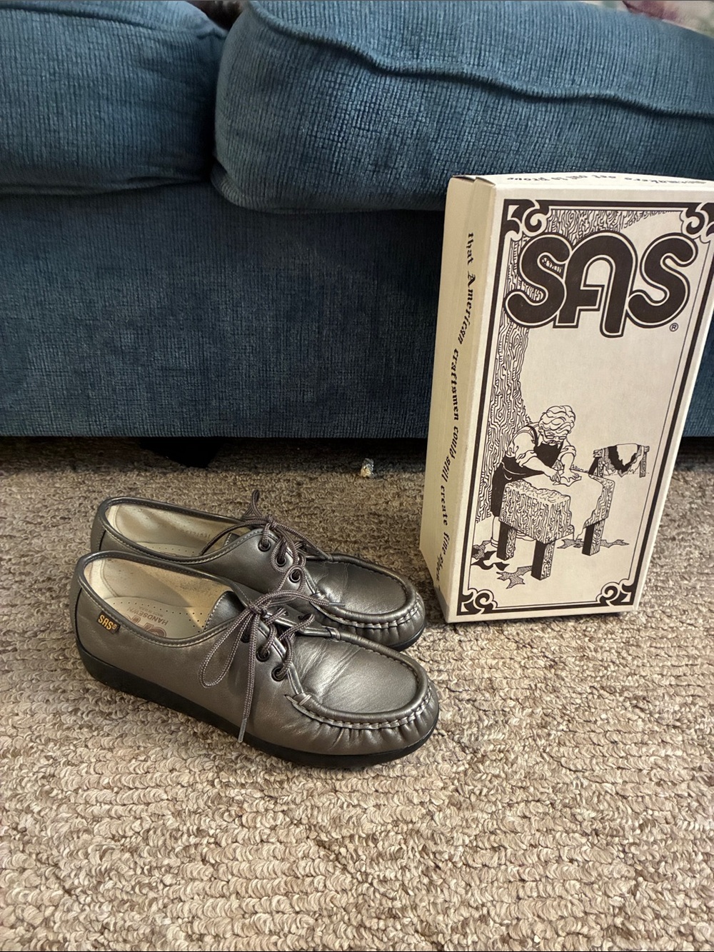SAS Women's Metallic Pewter Leather Lace-Up Loafers